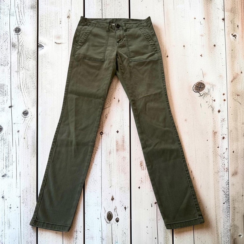 Cabi Utility Slim Leg Patch Pocket Pants Olive Green Womens 4 Good